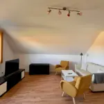 Wohnzimmer mit Schlafsofa und TV